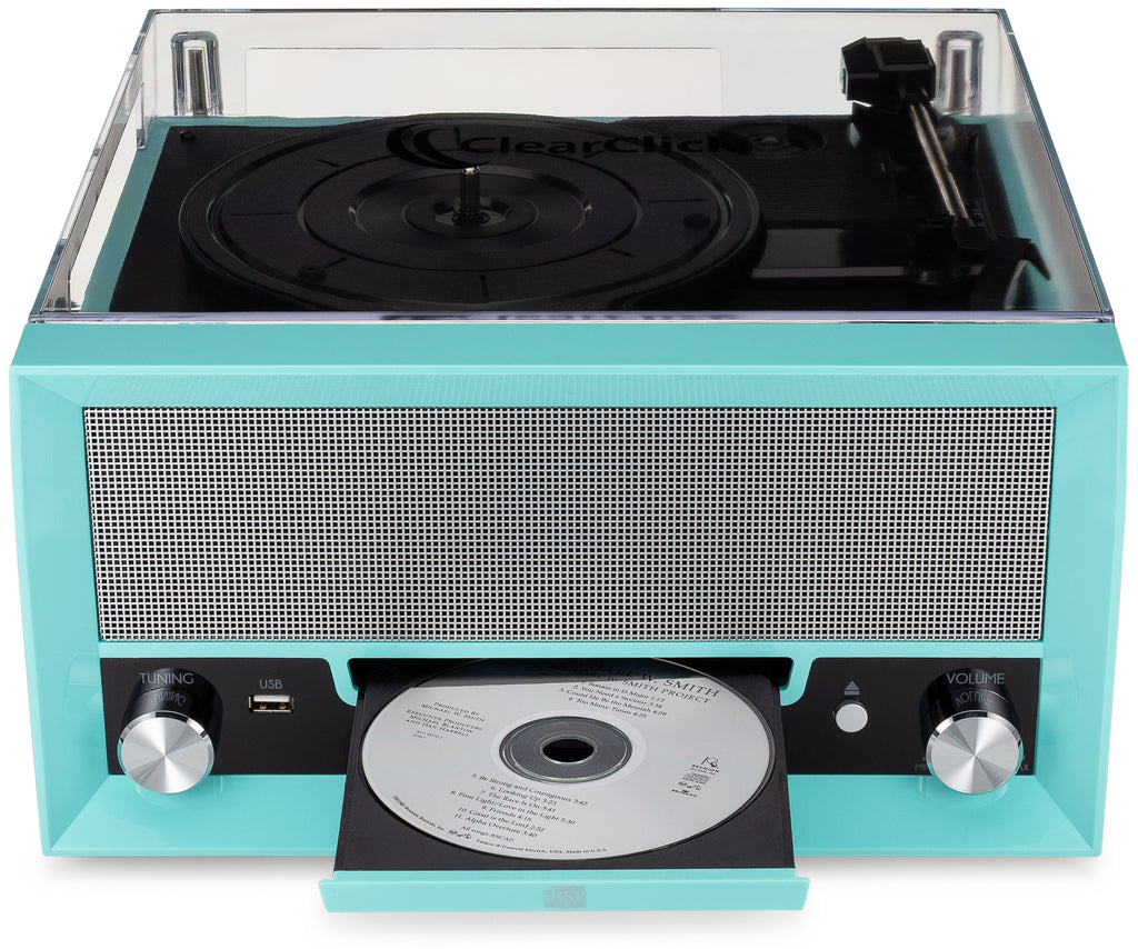 All-In-One Turntable with CD Player, FM Radio, Bluetooth, Aux-In