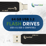 64GB USB 3.2 Flash Drives with USB-A and USB-C Compatibility (6-Pack)