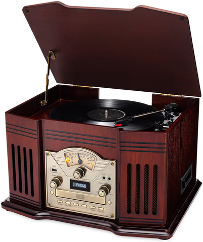 ClearClick Classic Vintage Retro Style AM/FM Radio with Bluetooth, Aux-in,  & USB - Handmade Wooden Exterior Dark Brown