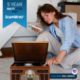 SoundBeast All-in-One Turntable | 3-Speed Record Player, Bluetooth, CD, Cassette Tape, AM/FM Radio, USB, Built-in Speakers, Handmade Wooden Exterior