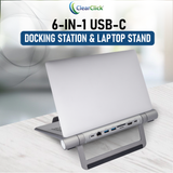 6-in-1 USB-C Portable Docking Station & Laptop Stand | With USB Ports, HDMI, LAN Ethernet, SD Card Reader, MicroSD Card Reader, USB PD Charging