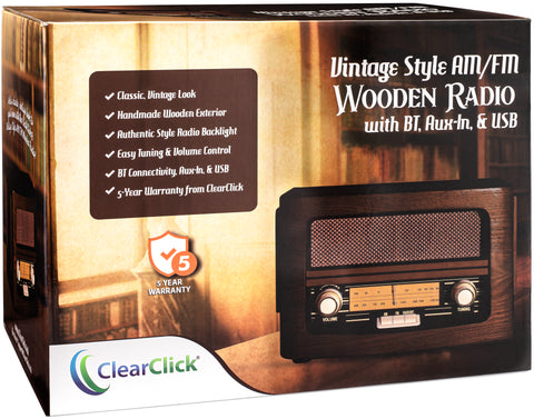 Classic Vintage Retro Style AM/FM Radio with Bluetooth (Model VR47) (B –  ClearClick