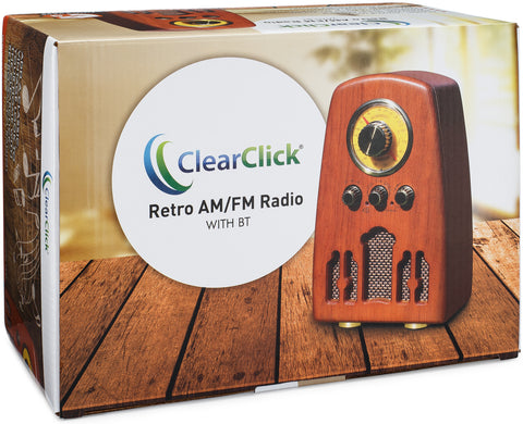 ClearClick Retro AM/FM Radio with Bluetooth - Handmade Wooden Vintage Style  Speaker