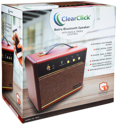 Retro Bluetooth Speaker with Active Bass Treble Control & 45W