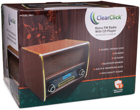 ClearClick Retro AM/FM Radio with Bluetooth - Classic Wooden Vintage Retro  Style Speaker